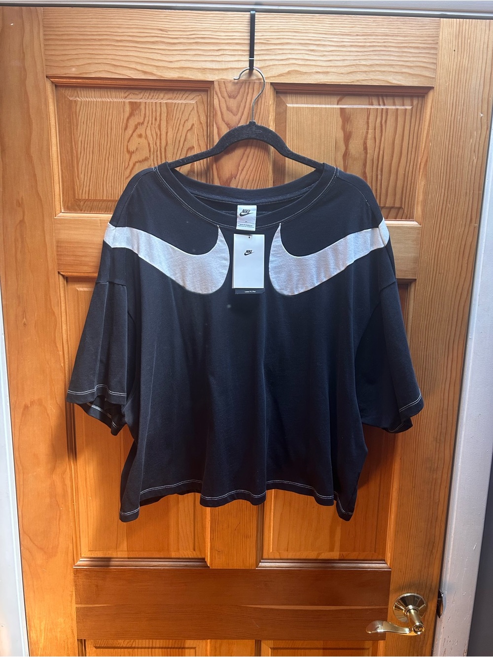 Nike Black Cropped Tee with White Double Swoosh